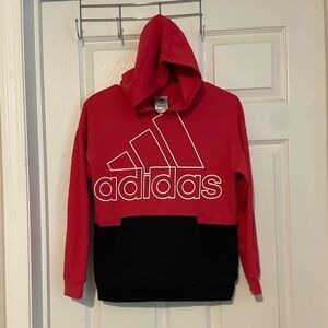 Adidas Hoodie Girl's Sz XL Youth Black Hot Pink Pullover Hooded Sweatshirt Logo